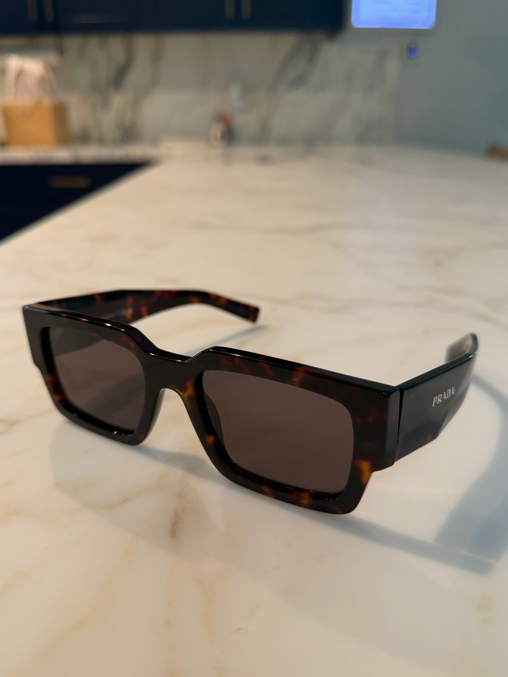Prada Women’s Tortoiseshell Rectangular Sunglasses with Brown Lenses